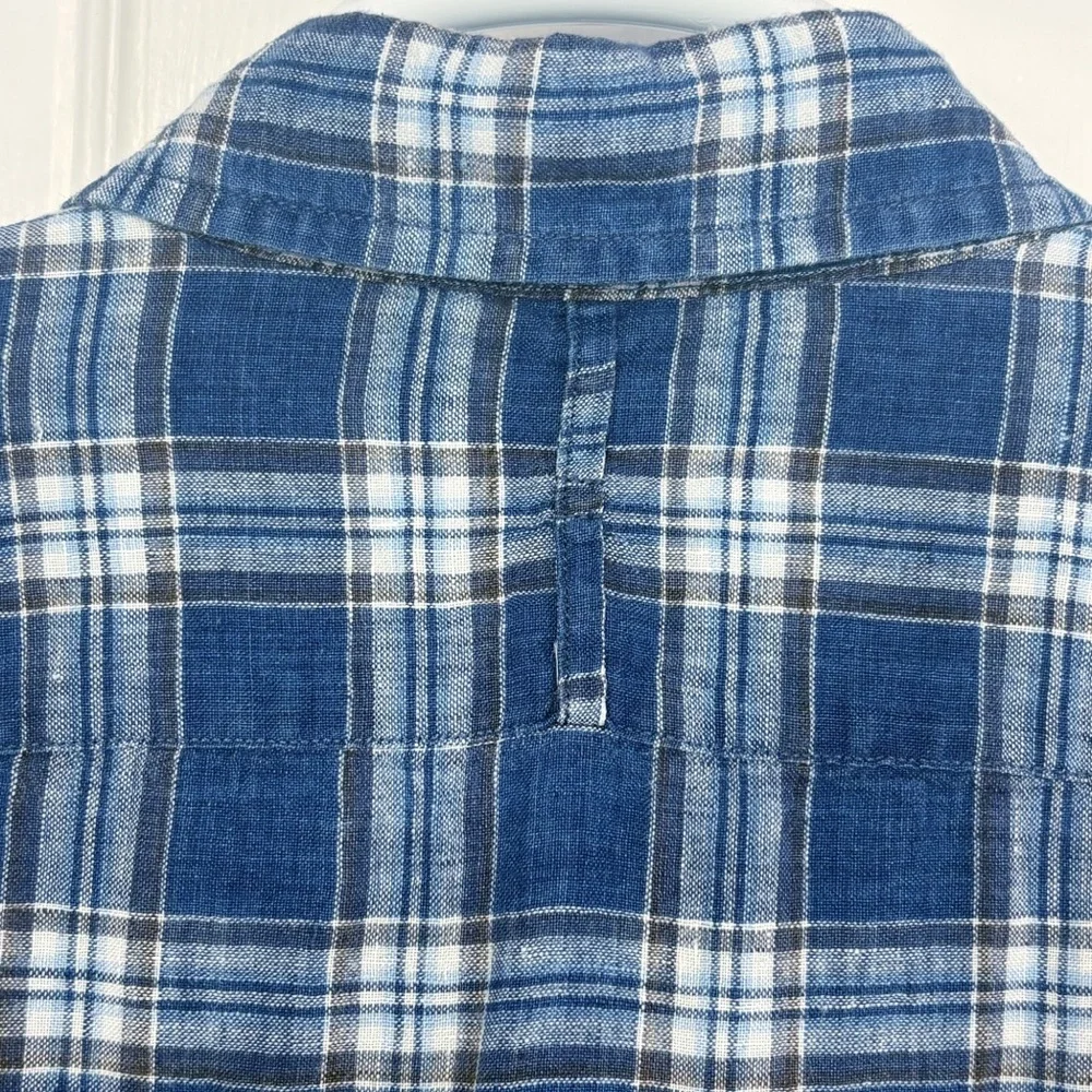 Banana Republic Blue Plaid 100% Linen Camden Standard Fit Shirt Large